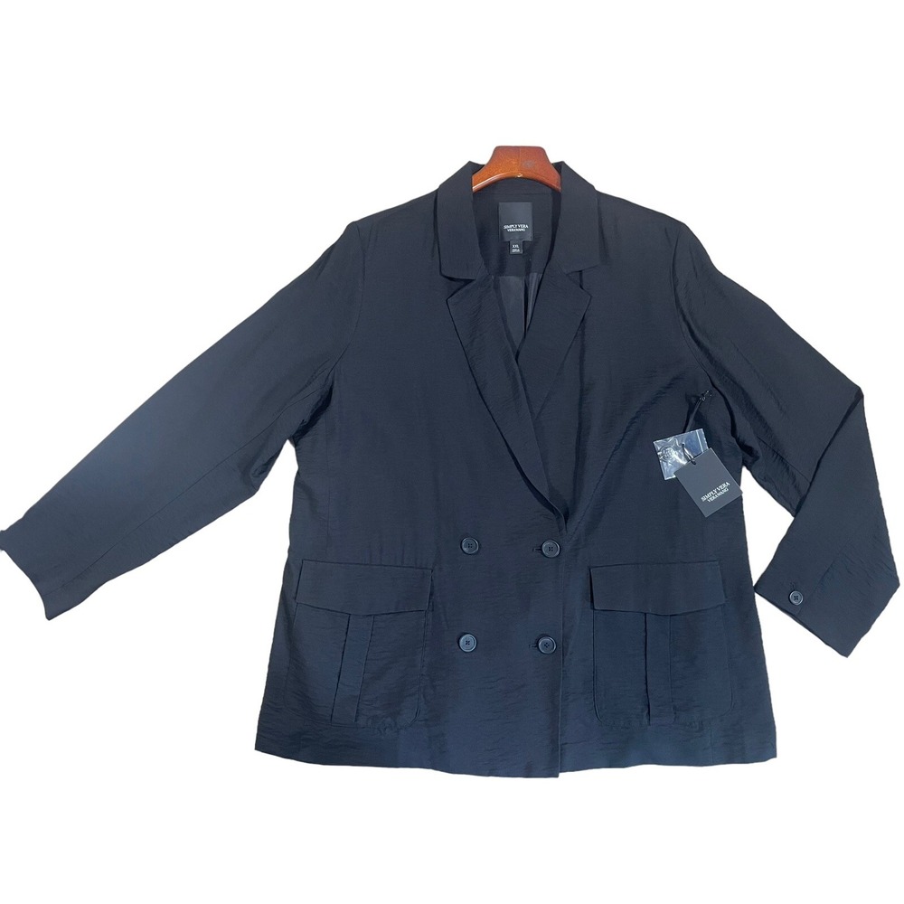 NWT‎ Simply  Vera Wang Black Rayon Double Breasted Lined Long Sleeve Jacket XXL